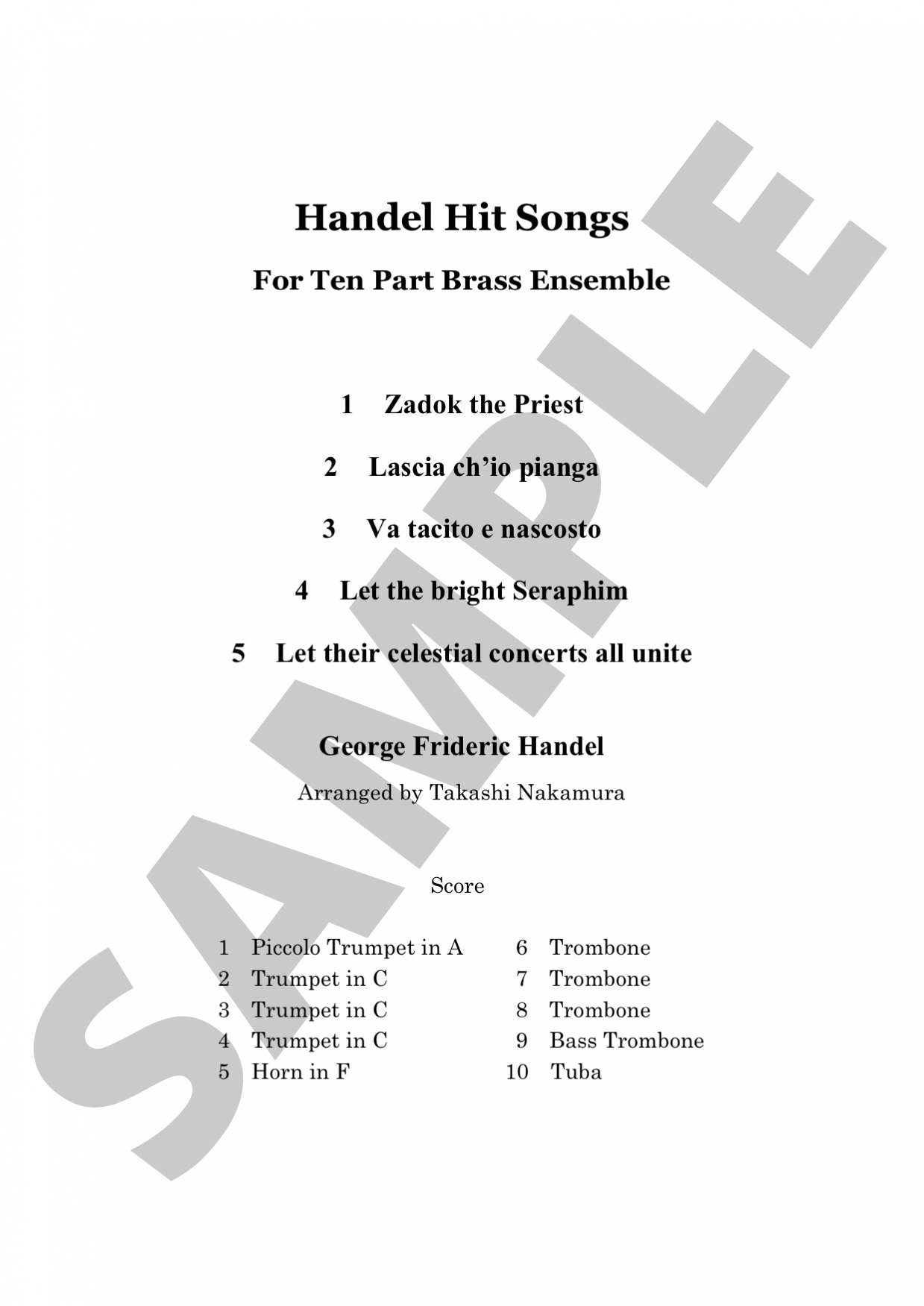 ヘンデル・ヒットソング集 (ヘンデル) 金管十重奏 | 金管アンサンブル楽譜 | NABEO Music Library